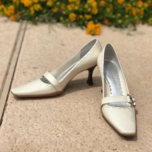 BCBGirls Cream Pointed-Toe Mary Jane Heels